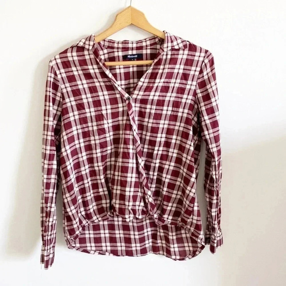 Madewell plaid maroon Wrap-Front Shirt size Small - Picture 1 of 7